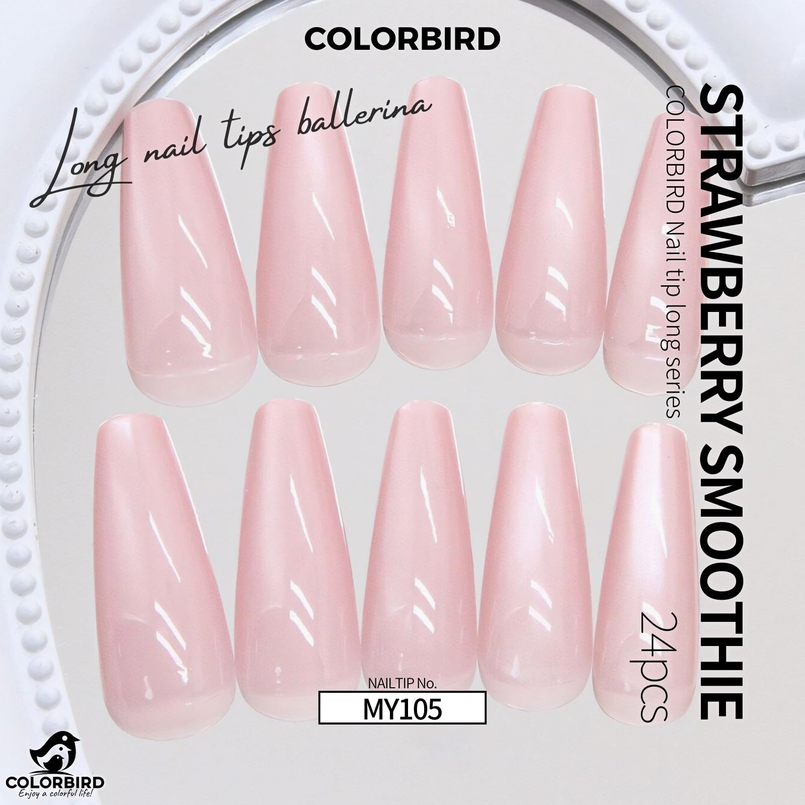 Amazon | COLORBIRD ネイルチップ ロング パールピンク ワンカラー